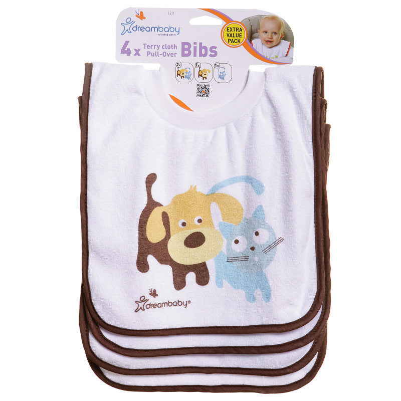 DREAMBABY - Terry Cloth Pullover Bibs - 4 Pack Cute Pets