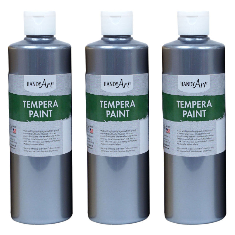 HANDY ART - Metallic Tempera Paint, 16 oz., Silver, Pack of 3