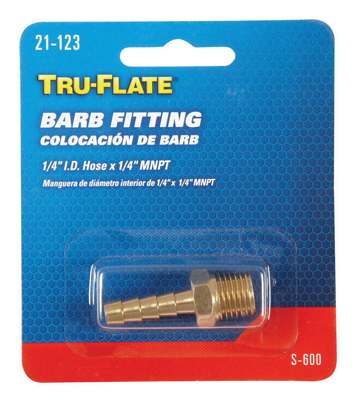 TRU-FLATE - Tru-Flate Brass Barb Hose Fitting 1/4 in. Male 1 pc