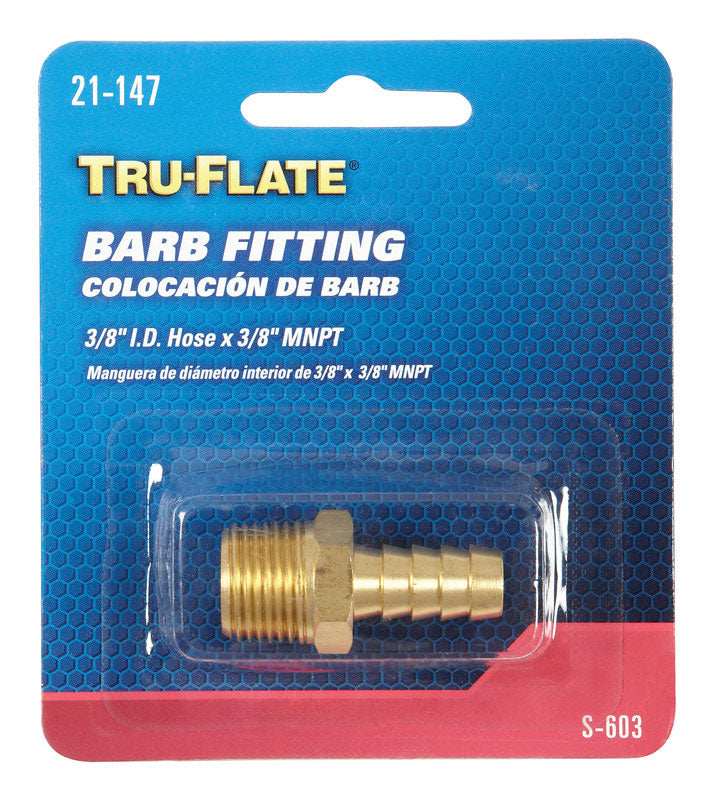 TRU-FLATE - Tru-Flate Brass Barb Hose Fitting 3/8 in. Male 1 pc