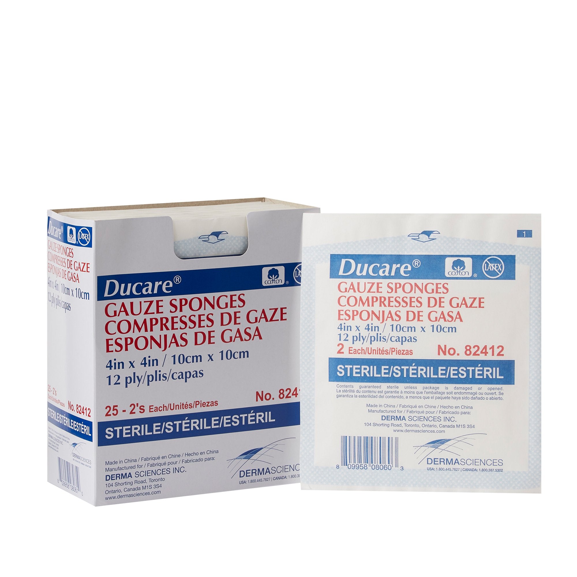 Gentell - Gauze Sponge Ducare 4 X 4 Inch 12-Ply Sterile 2 per Pack [1/PK]
