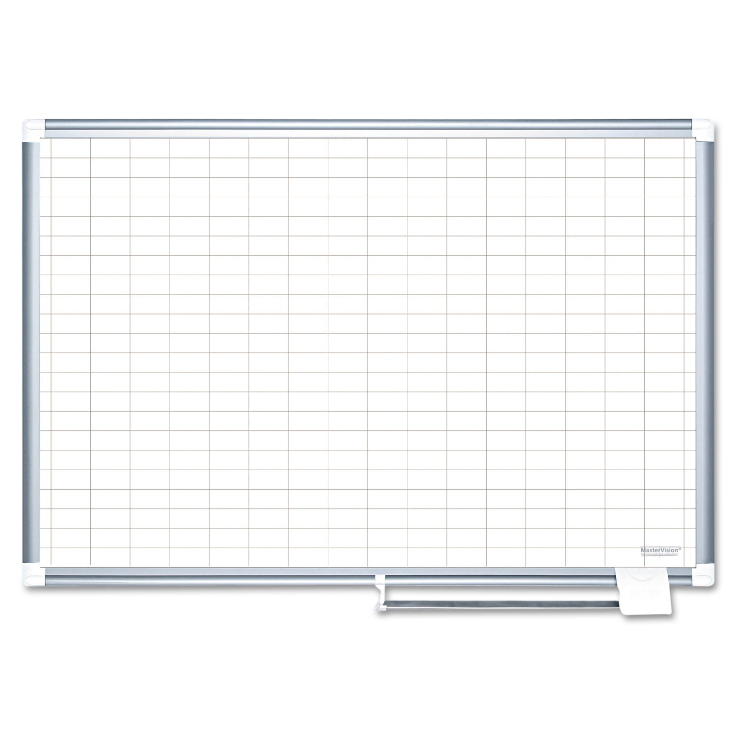 Gridded Magnetic Porcelain Dry Erase Project Planning Board, 1" x 2" Cell, 72" x 48", White Surface, Satin Aluminum Frame