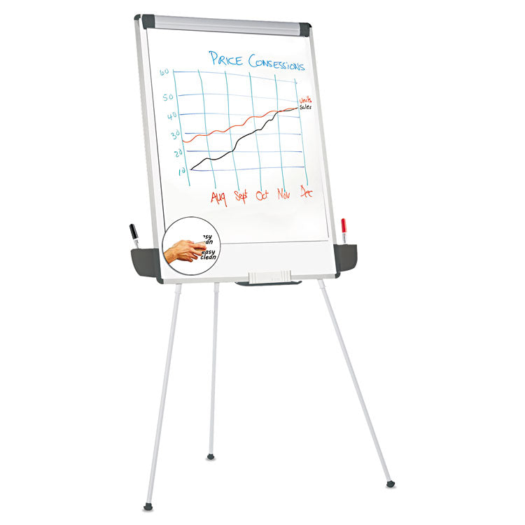 Universal - Dry Erase Board with Tripod Easel and Adjustable Pen Cups, 29 x 41, White Surface, Silver Frame