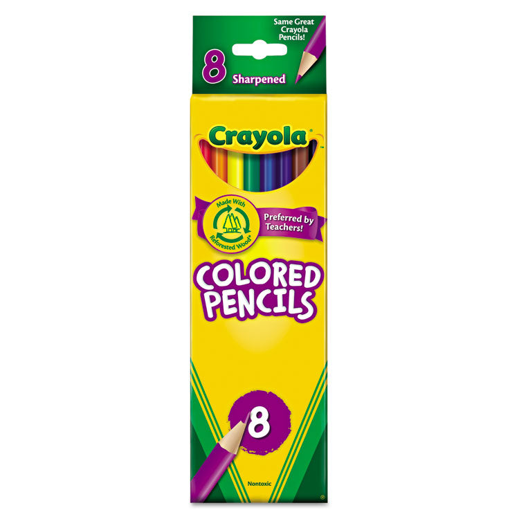 Crayola - Long-Length Colored Pencil Set, 3.3 mm, 2B (#1), Assorted Lead/Barrel Colors, 8/Pack