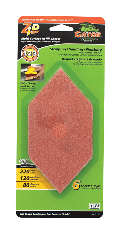 GATOR - Gator Zip Sander 6 in. L X 3 in. W 80/120/220 Grit Aluminum Oxide Sanding Sheet 6 pk