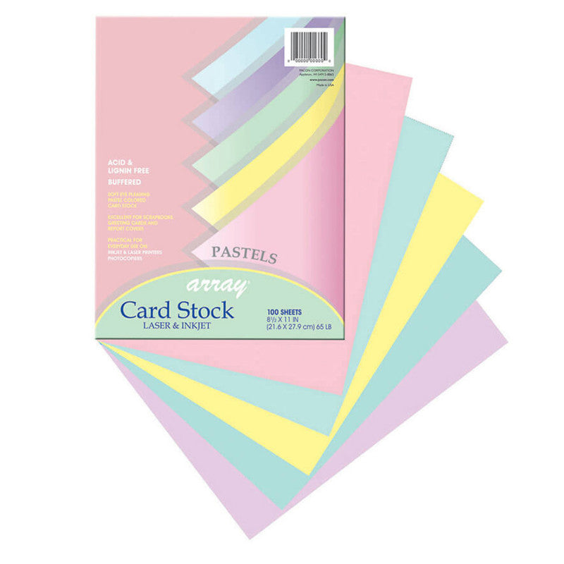 PACON - Pastel Card Stock, 5 Assorted Colors, 8-1/2" x 11", 100 Sheets