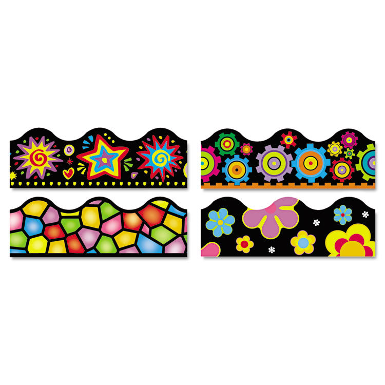 TREND - Terrific Trimmers Border Variety Set, 2.25" x 39", Bright On Black, Assorted Colors/Designs, 48/Set