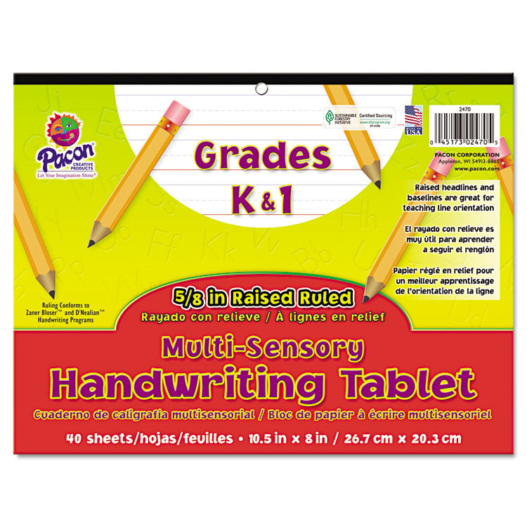 Pacon - Multi-Sensory Handwriting Tablet, 5/8" Long Rule, 8 x 10.5, 40/Pad