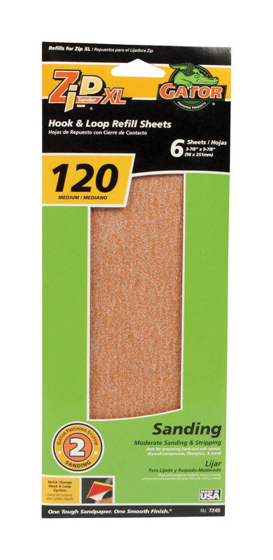 GATOR - Gator Zip XL 9-1/2 in. L X 3-1/2 in. W 120 Grit Aluminum Oxide Sanding Sheet 6 pk - Case of 5