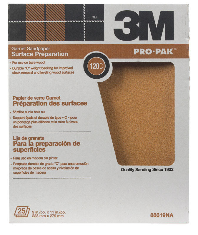 3M - 3M Pro-Pak 11 in. L X 9 in. W 120 Grit Garnet Sandpaper 25 pk