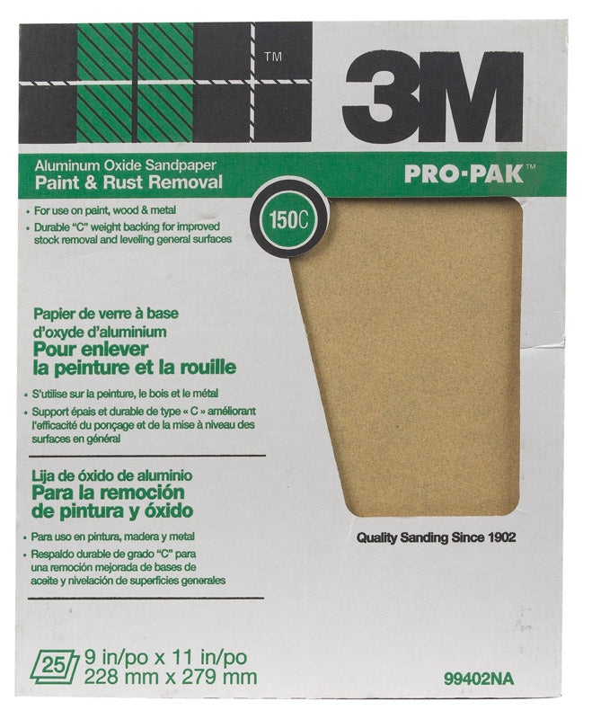 3M - 3M Pro-Pak 11 in. L X 9 in. W 150 Grit Aluminum Oxide Sandpaper 25 pk