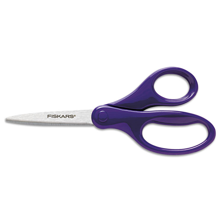 Fiskars - Kids/Student Scissors, Pointed Tip, 7" Long, 2.75" Cut Length, Assorted Straight Handles