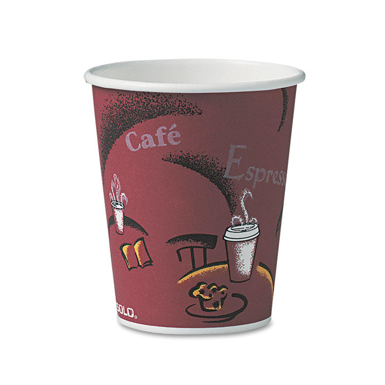 Dart - Solo Paper Hot Drink Cups in Bistro Design, 10 oz, Maroon, 50/Pack