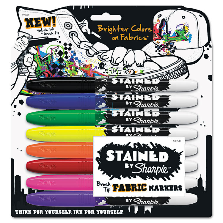 Sharpie - Stained Fabric Markers, Medium Brush Tip, Assorted Colors, 8/Pack