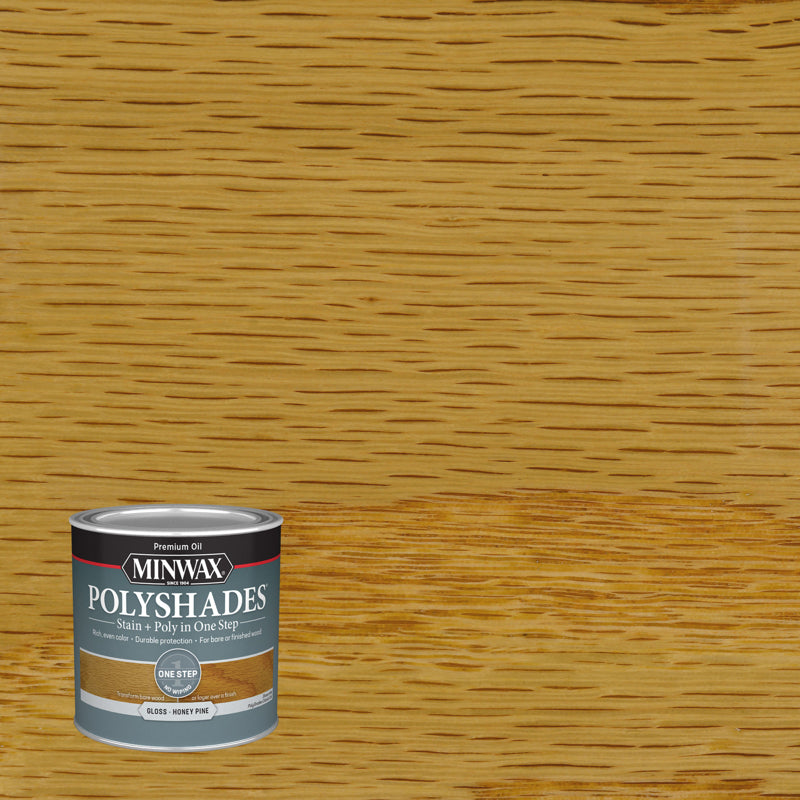 POLYSHADES - Minwax PolyShades Semi-Transparent Gloss Honey Pine Oil-Based Stain/Polyurethane Finish 0.5 pt - Case of 4