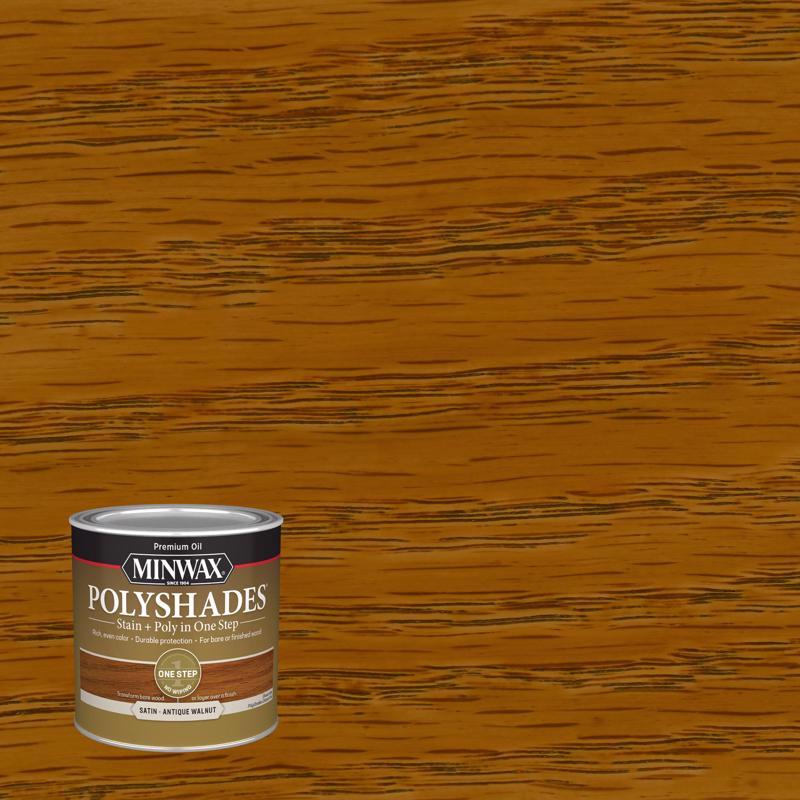 POLYSHADES - Minwax PolyShades Semi-Transparent Satin Antique Walnut Oil-Based Stain/Polyurethane Finish 0.5 pt