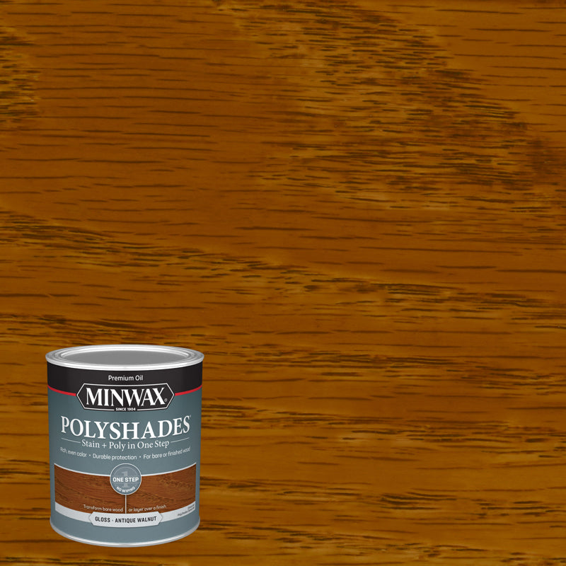 POLYSHADES - Minwax PolyShades Semi-Transparent Gloss Antique Walnut Oil-Based Stain/Polyurethane Finish 1 qt - Case of 4