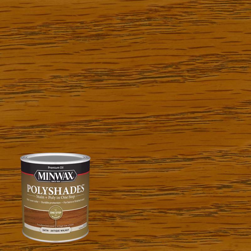 POLYSHADES - Minwax PolyShades Semi-Transparent Satin Antique Walnut Oil-Based Stain/Polyurethane Finish 1 qt