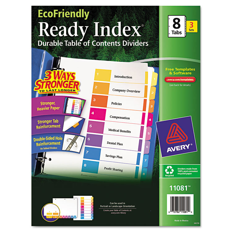 Avery - Customizable Table of Contents Ready Index Dividers with Multicolor Tabs, 8-Tab, 1 to 8, 11 x 8.5, White, 3 Sets