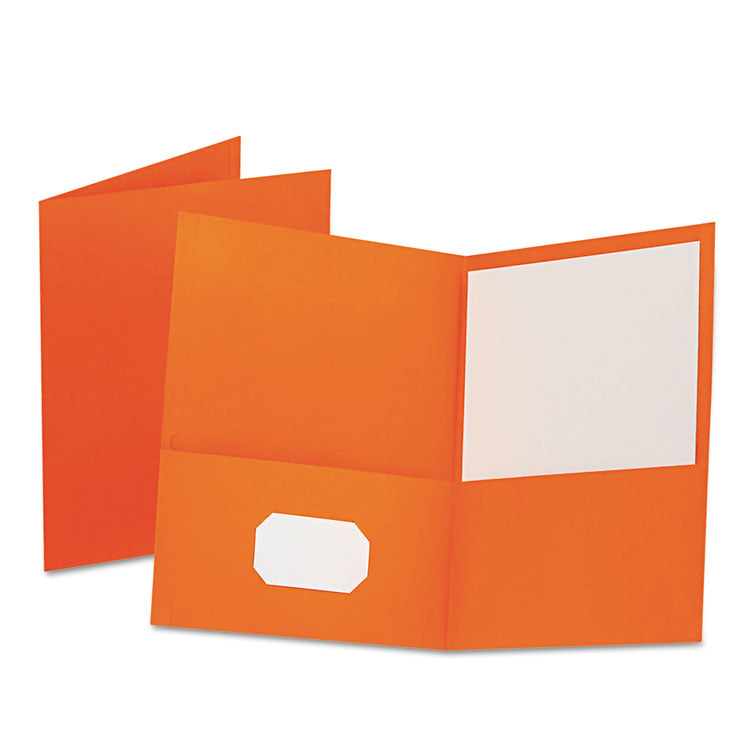 Oxford - Twin-Pocket Folder, Embossed Leather Grain Paper, 0.5" Capacity, 11 x 8.5, Orange, 25/Box