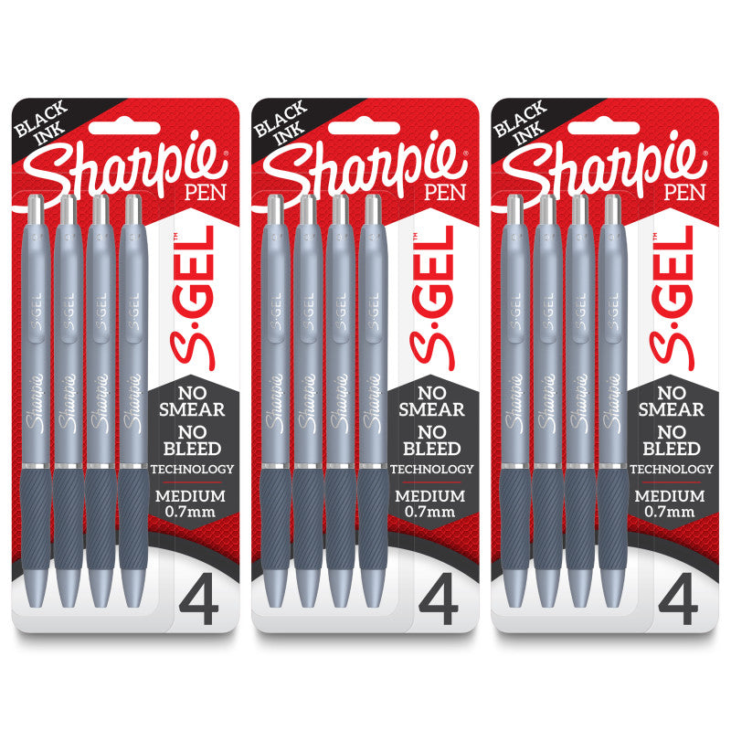 SHARPIE - S-Gel, Gel Pens, Medium Point (0.7mm), Frost Blue Body, Black Gel Ink Pens, 4 Per Pack, 3 Packs