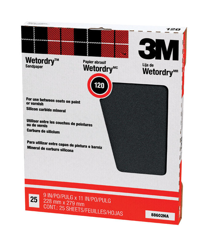 3M - 3M 11 in. L X 9 in. W 120 Grit Silicon Carbide Sandpaper 25 pk