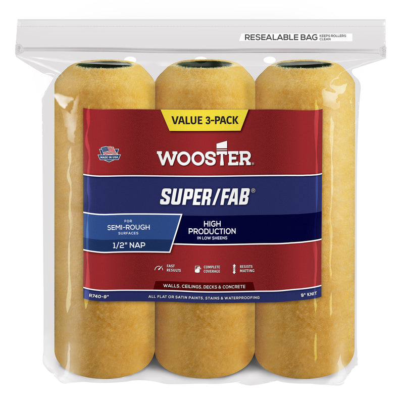 WOOSTER - Wooster Super/Fab Fabric 9 in. W X 1/2 in. Paint Roller Cover 3 pk