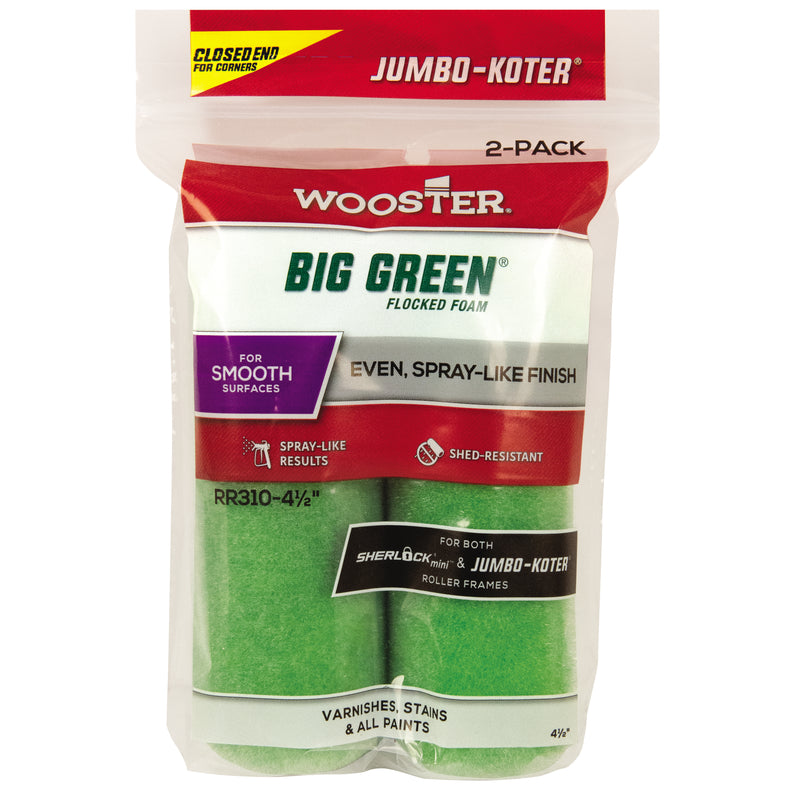 WOOSTER - Wooster Big Green Flock Foam 4-1/2 in. W X 3/8 in. Trim Paint Roller Cover 2 pk