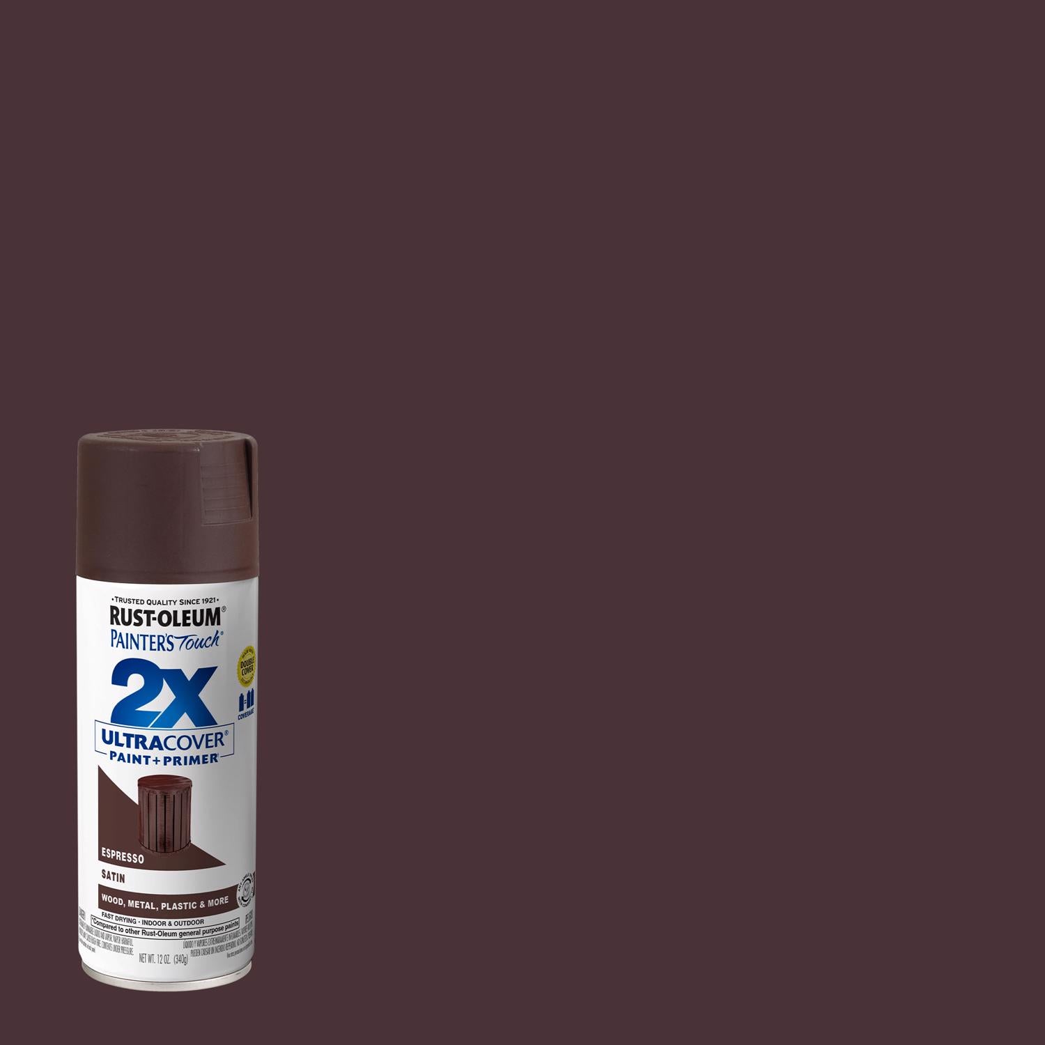 Rust-Oleum Painter's Touch 2X Ultra Cover Satin Espresso Paint+Primer Spray Paint 12 oz - Case of 6