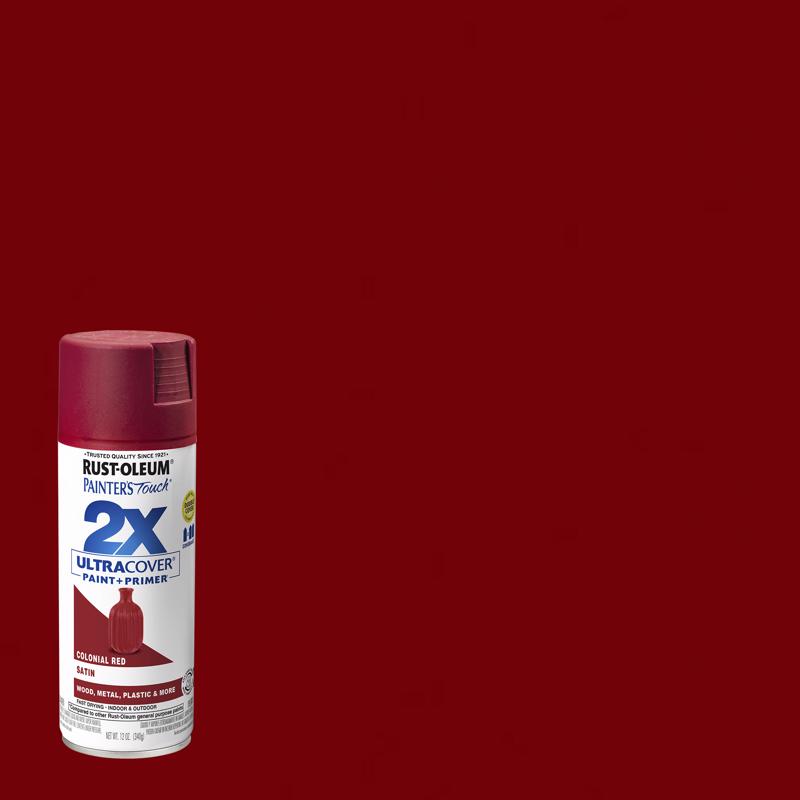 RUST-OLEUM - Rust-Oleum Painter's Touch 2X Ultra Cover Satin Colonial Red Paint+Primer Spray Paint 12 oz