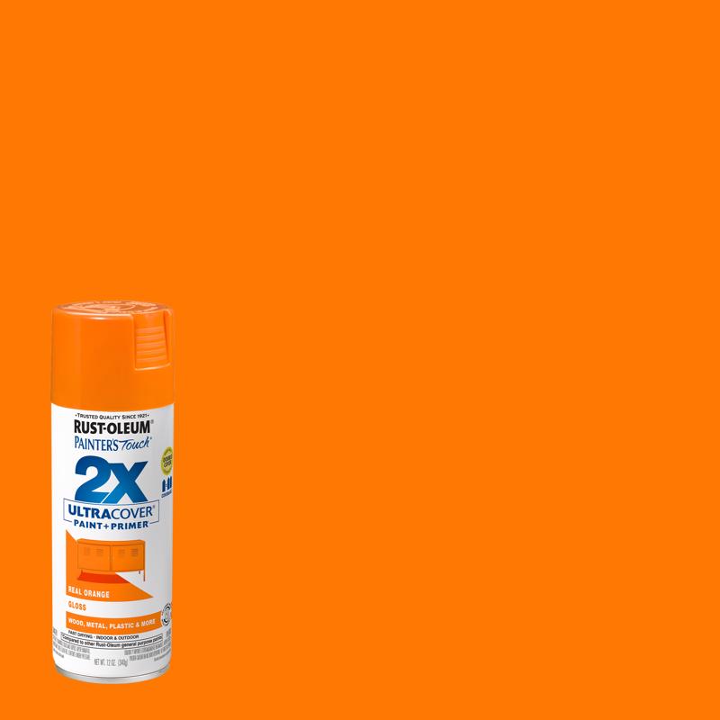 RUST-OLEUM - Rust-Oleum Painter's Touch 2X Ultra Cover Gloss Real Orange Paint+Primer Spray Paint 12 oz - Case of 6