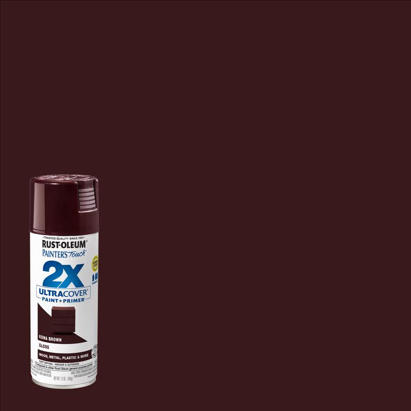 RUST-OLEUM - Rust-Oleum Painter's Touch 2X Ultra Cover Gloss Kona Brown Paint+Primer Spray Paint 12 oz - Case of 6