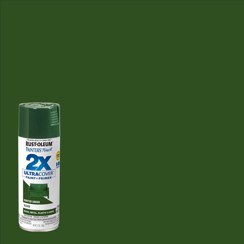 RUST-OLEUM - Rust-Oleum Painter's Touch 2X Ultra Cover Gloss Hunter Green Paint+Primer Spray Paint 12 oz - Case of 6