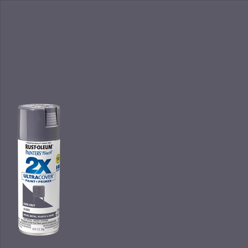 RUST-OLEUM - Rust-Oleum Painter's Touch 2X Ultra Cover Gloss Dark Gray Paint+Primer Spray Paint 12 oz - Case of 6