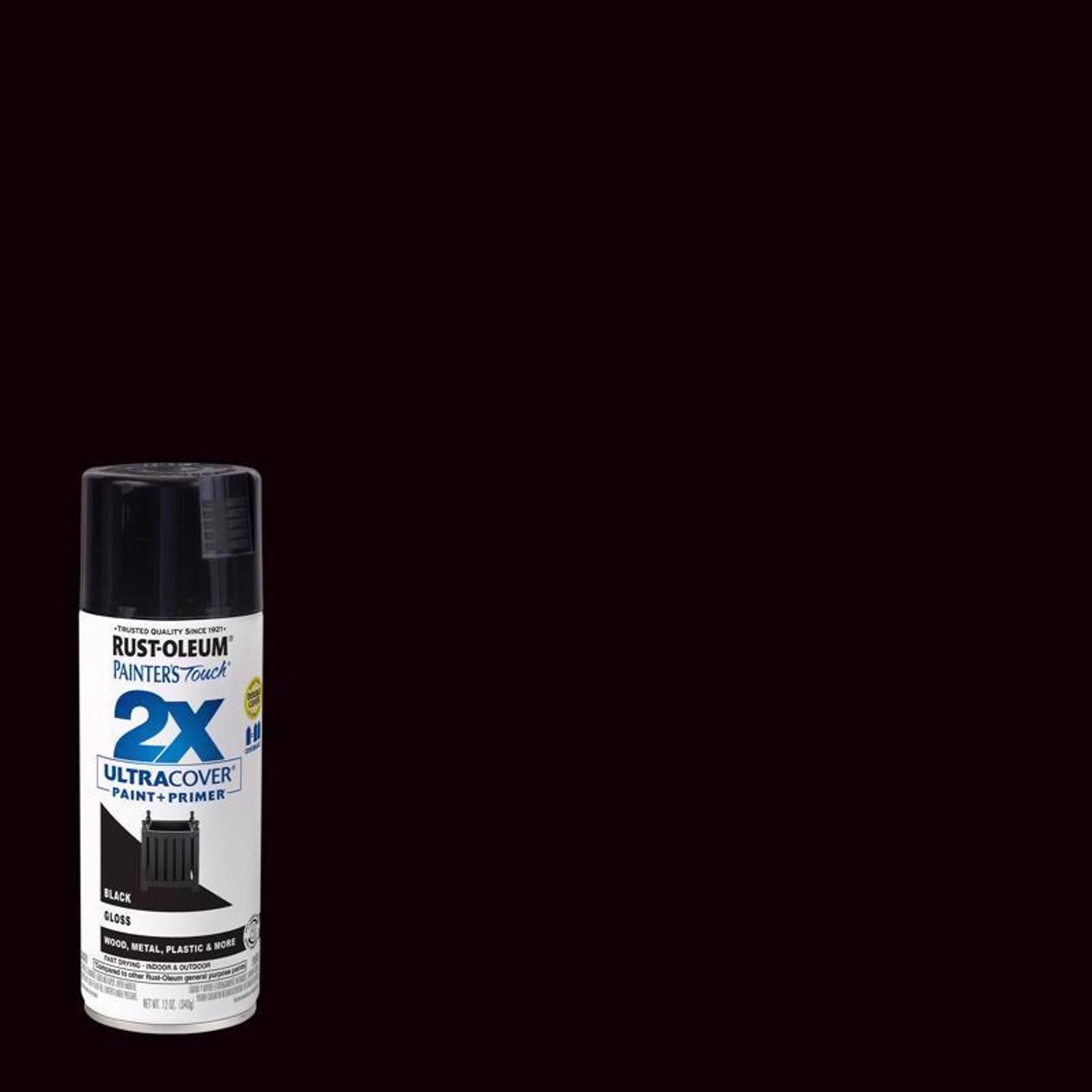 Rust-Oleum Painter's Touch 2X Ultra Cover Gloss Black Paint+Primer Spray Paint 12 oz - Case of 6