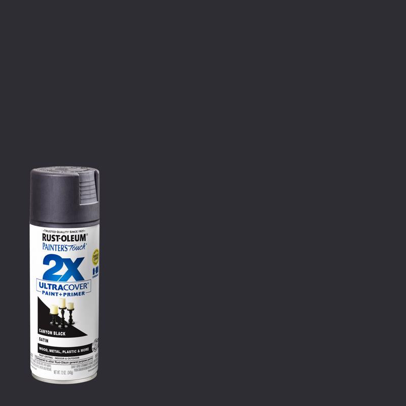 RUST-OLEUM - Rust-Oleum Painter's Touch 2X Ultra Cover Satin Canyon Black Paint+Primer Spray Paint 12 oz - Case of 6