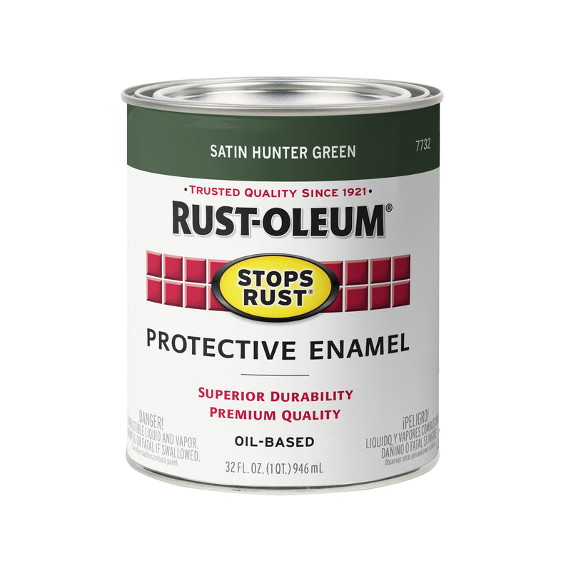 RUST-OLEUM - Rust-Oleum Stops Rust Indoor and Outdoor Satin Hunter Green Protective Paint 1 qt