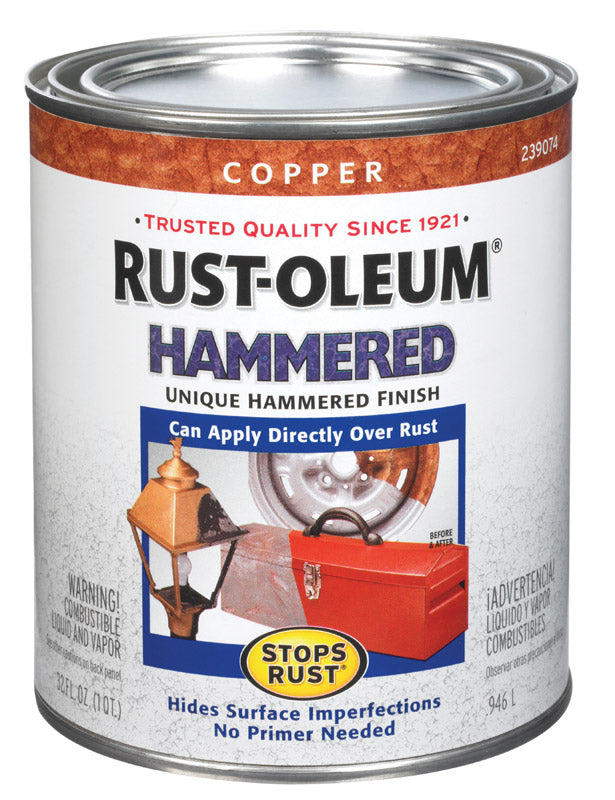 RUSTOLEUM - Rust-Oleum Stops Rust Indoor and Outdoor Hammered Copper Protective Paint 1 qt - Case of 2