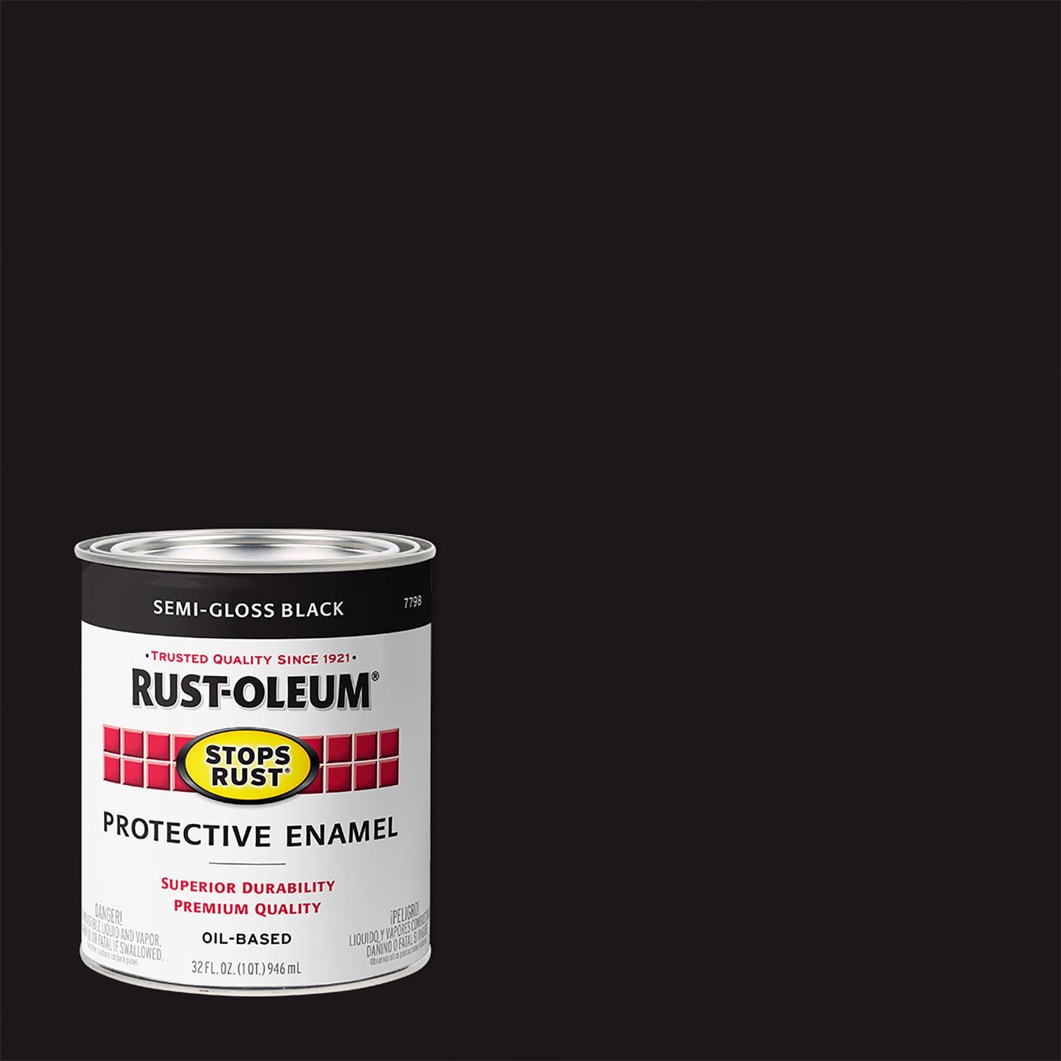 Rust-Oleum Stops Rust Indoor and Outdoor Semi-Gloss Black Oil-Based Protective Paint 1 qt - Case of 2