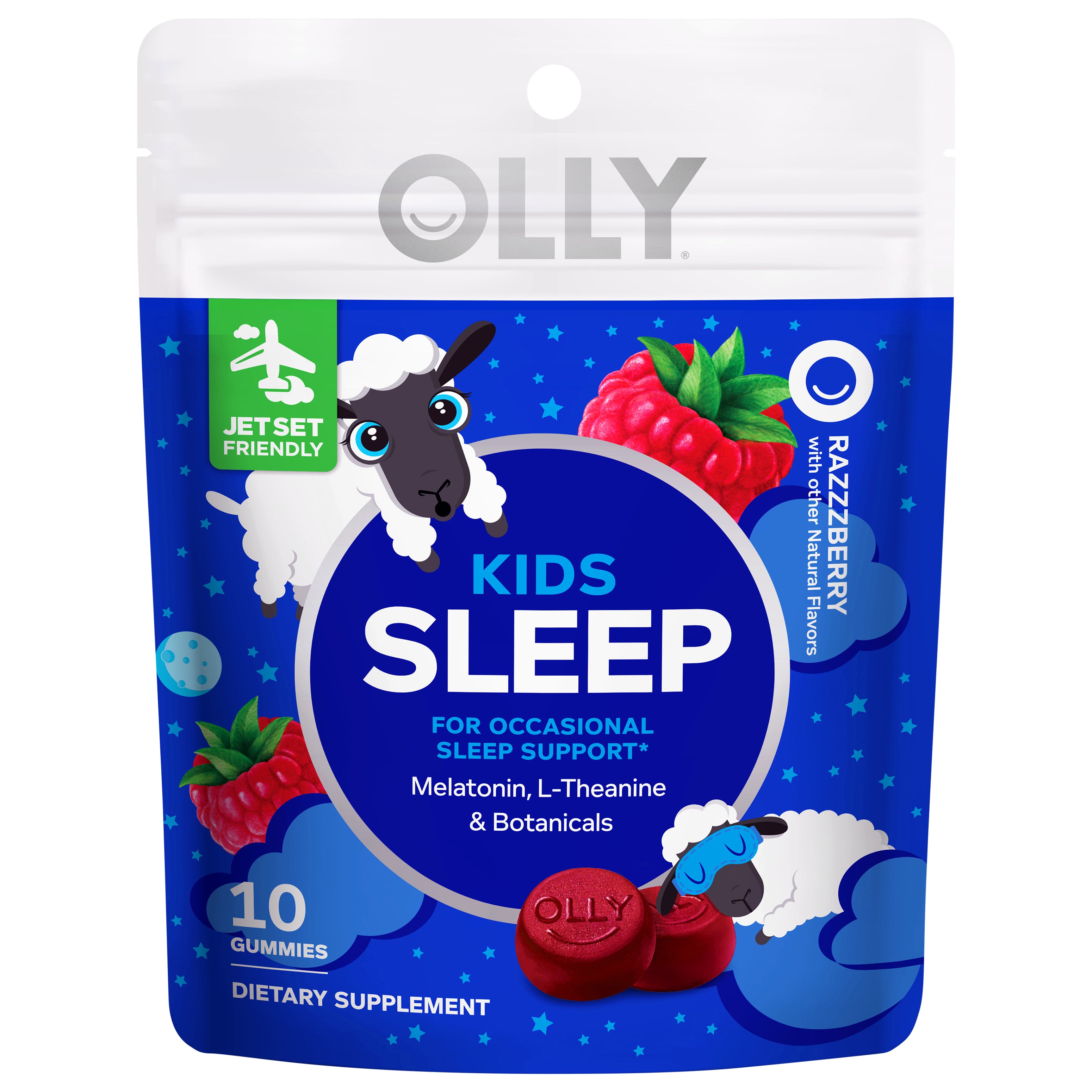 OLLY Kids Sleep Gummy, Occasional Sleep Support,* 0.5mg Melatonin, L-Theanine, Raspberry Flavored, 1 - Case of 8