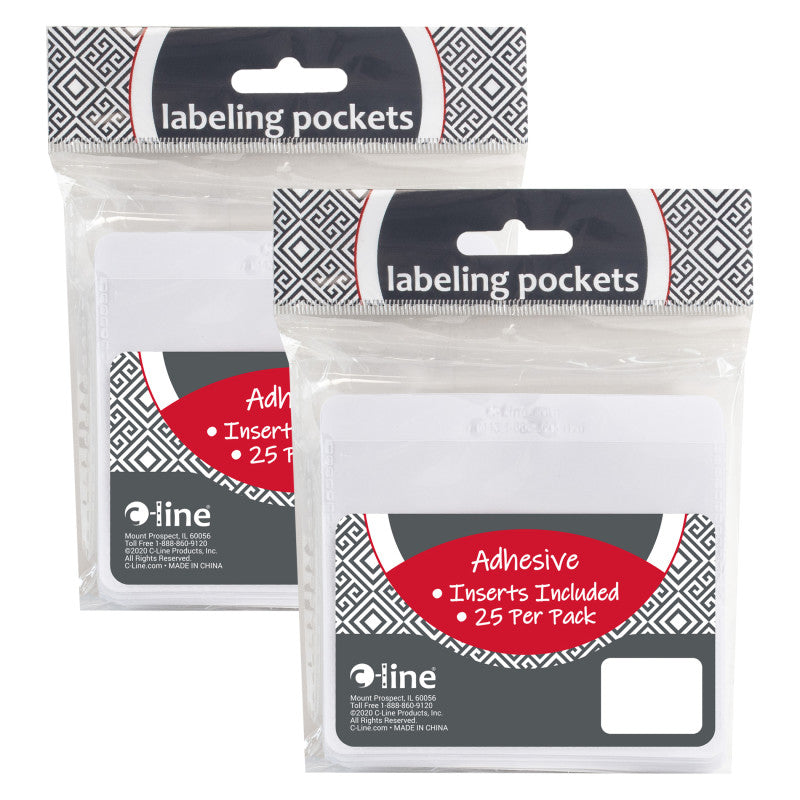 C-LINE - Self Adhesive Labeling Pockets with Inserts, 25 Per Pack, 2 Packs