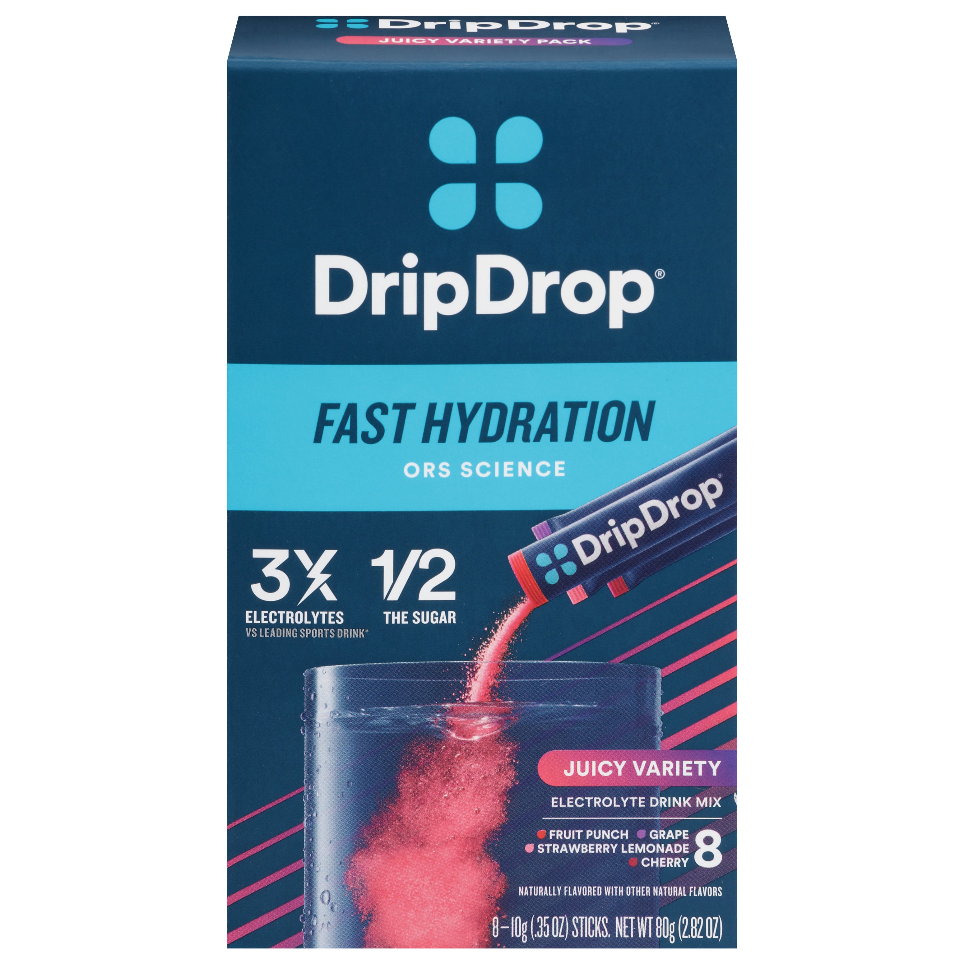 DripDrop Fast Hydration Juice Variety Electrolyte Drink Mix 8 - 3.5 oz Sticks - Case of 8