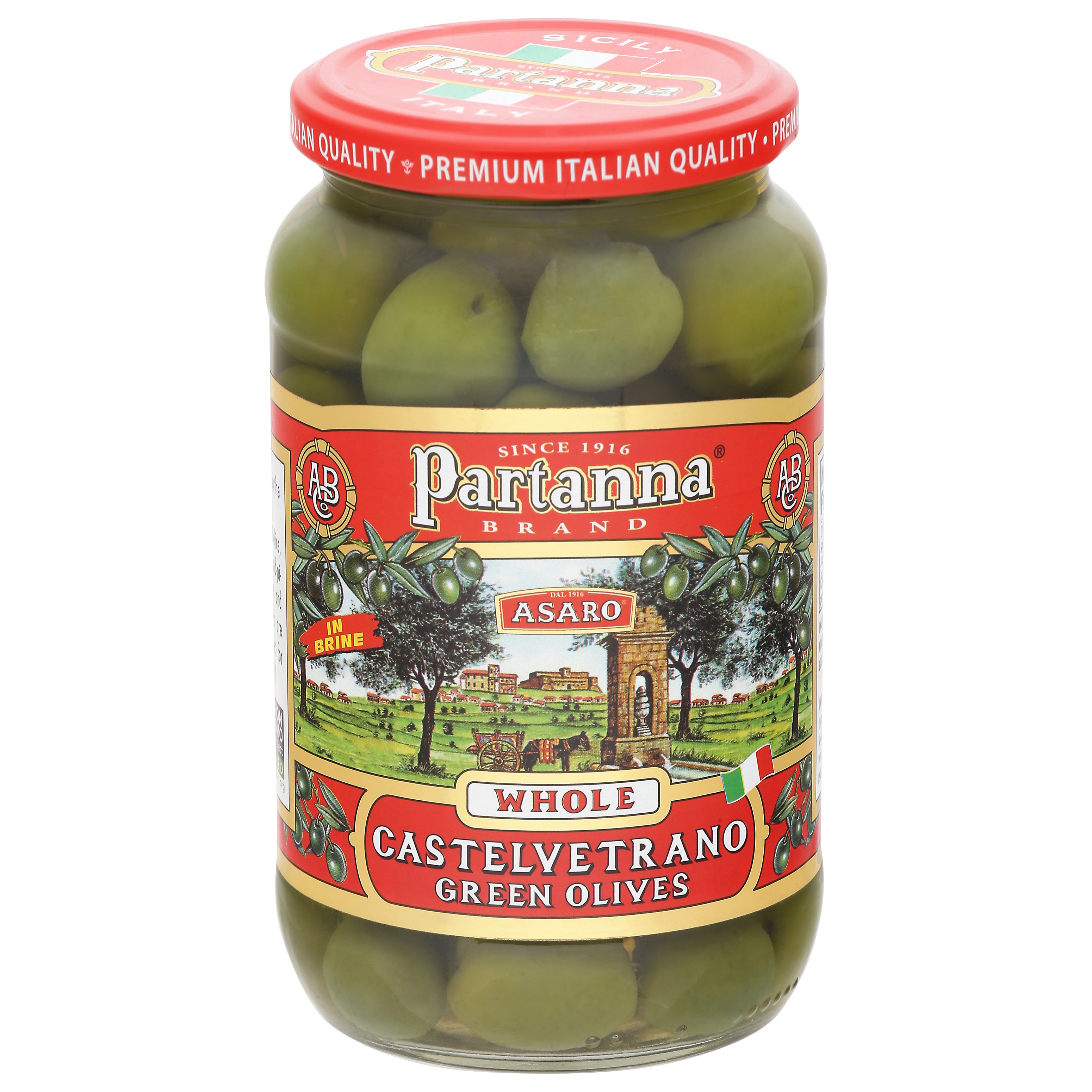 Partanna Asaro Whole Castelvetrano Green Olives in Brine 12 oz - Case of 6