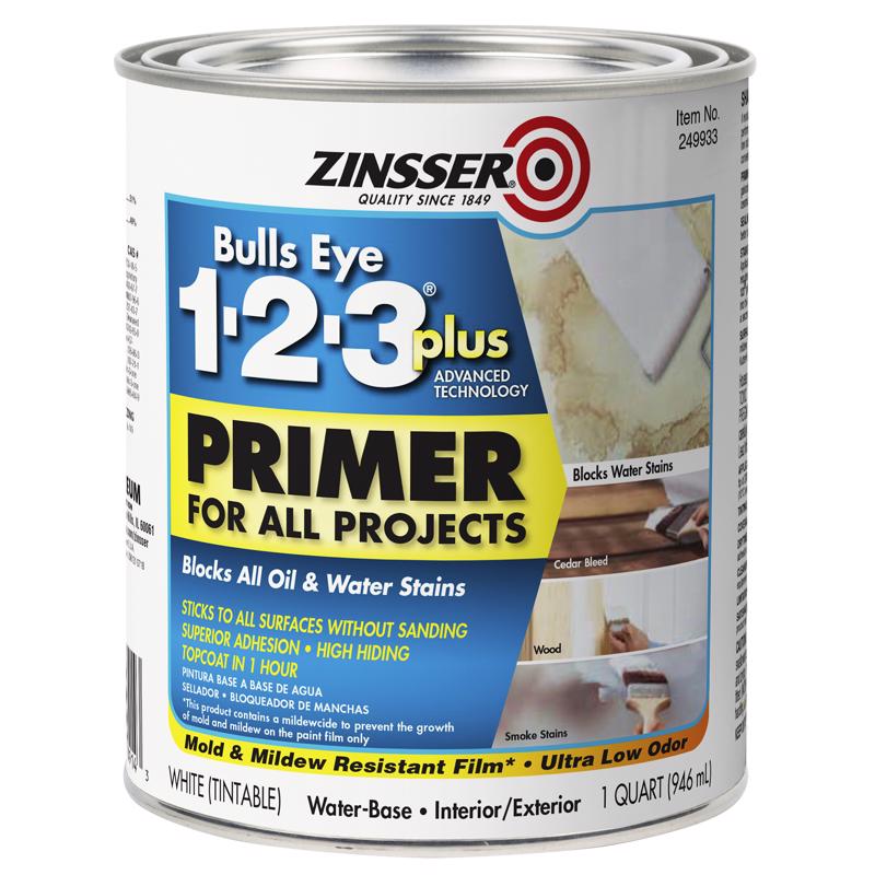 ZINSSER - Zinsser Bulls Eye 123 Plus White Water-Based Acrylic Primer 1 qt - Case of 6