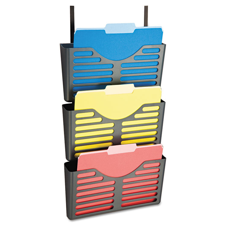 Officemate - VerticalMate Cubicle Wall File Pocket, 3 Sections, Letter Size, 13.5" x 6" x 28", Charcoal, 3/Pack