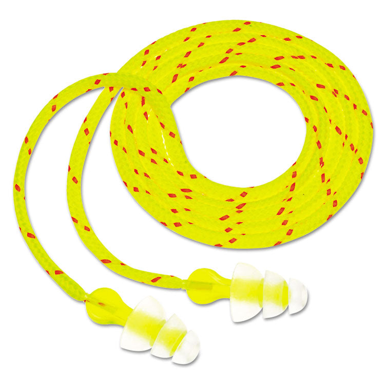 3M - Tri-Flange Earplugs, Corded, 26 dB NRR, Yellow/Orange, 400 Pairs