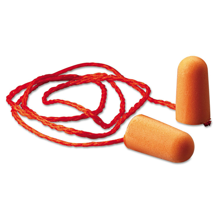 3M - Foam Single-Use Earplugs, Corded, 29NRR, Orange, 100 Pairs