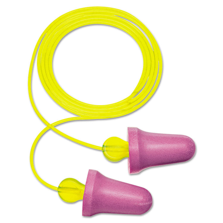 3M - No-Touch Push-to-Fit Single-Use Earplugs, Corded, 29 dB NRR, Purple/Yellow, 400 Pairs