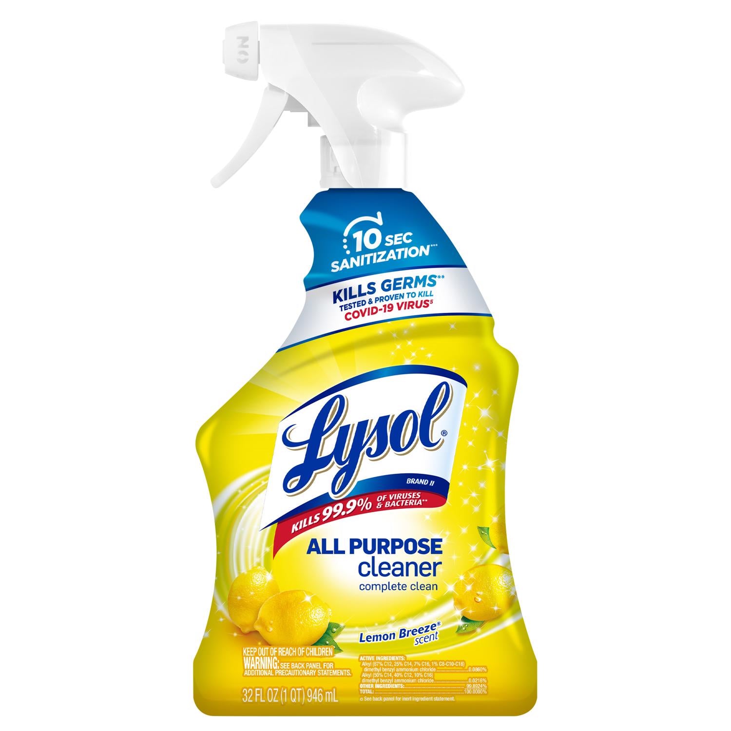 Lysol Lemon Scent All Purpose Cleaner Liquid 32 oz - Case of 12
