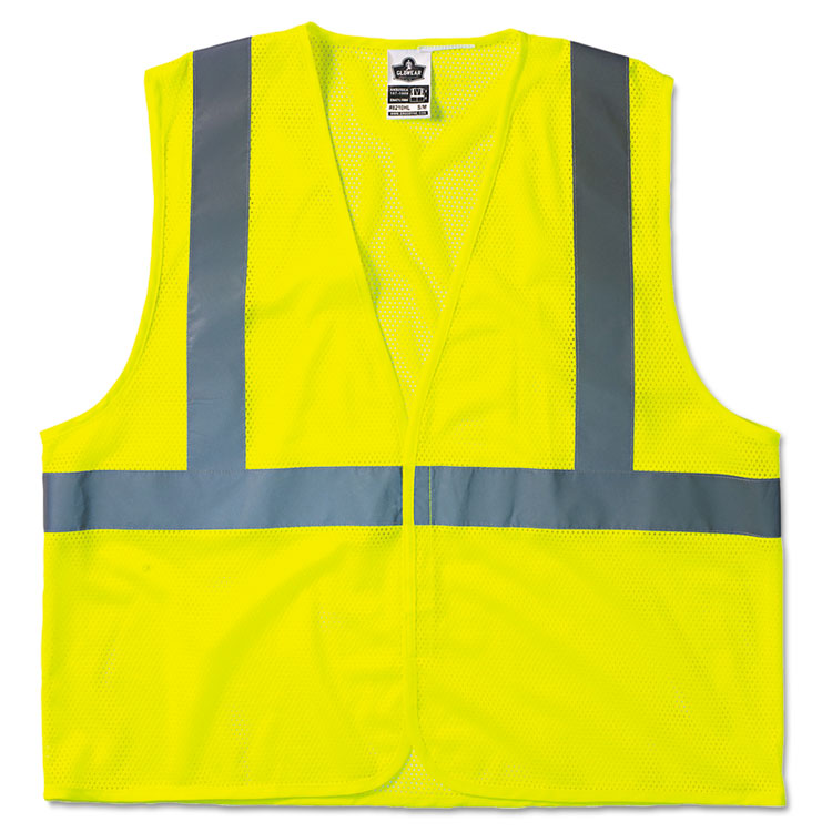 ergodyne - GloWear 8210HL Class 2 Economy Vest, Polyester Mesh, Hook Closure, Large to X-Large, Lime